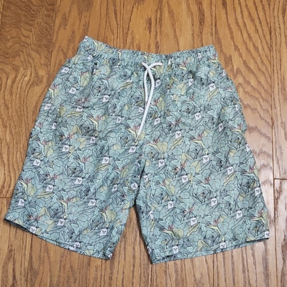 Rip n Dip Nermal Leaf Green Board Hidden cat Swim Shorts Size S
